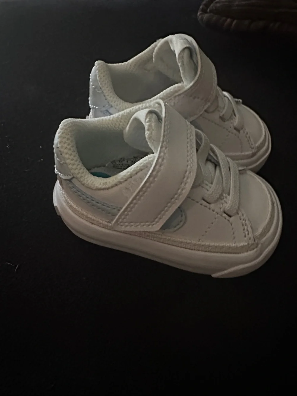 Nike Kids White Velcro Sneakers with Light Blue Swoosh